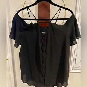 Express Black Off-Shoulder Button-Front Blouse
